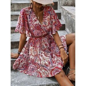 Cupshe Batwing Sleeve Paisley Print Dress Size Small‎